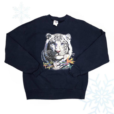 Vintage Save the Tiger Wildlife Nature Crewneck Sweatshirt (L)