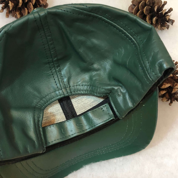 Vintage Green Leather Strapback Hat