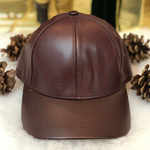 Vintage Burgundy Leather Strapback Hat