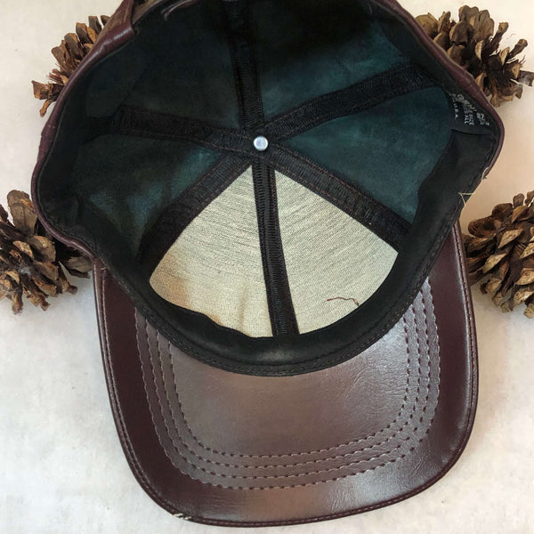 Vintage Burgundy Leather Strapback Hat
