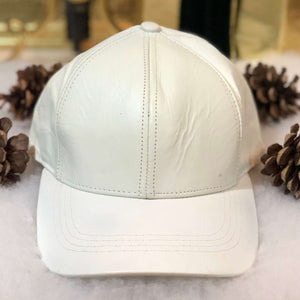 Vintage White Leather Blank Strapback Hat