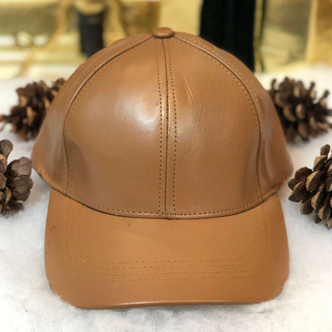 Vintage Light Brown Leather Blank Strapback Hat