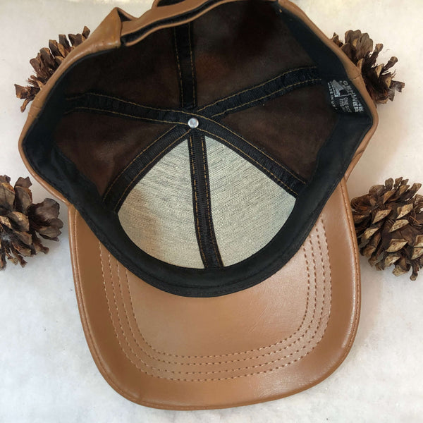 Vintage Light Brown Leather Blank Strapback Hat