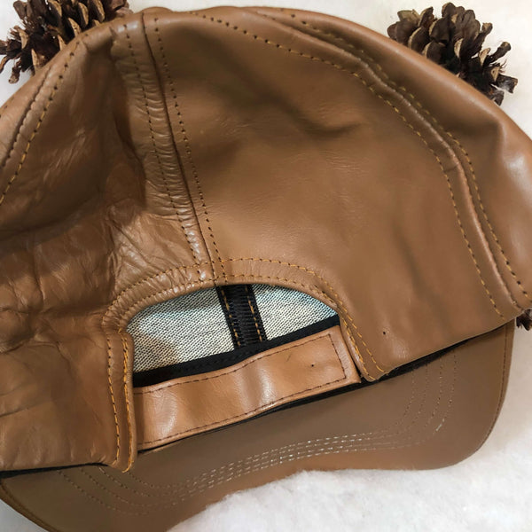 Vintage Light Brown Leather Blank Strapback Hat