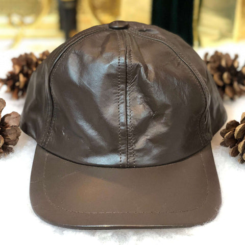 Vintage Dark Brown Leather Snapback Hat