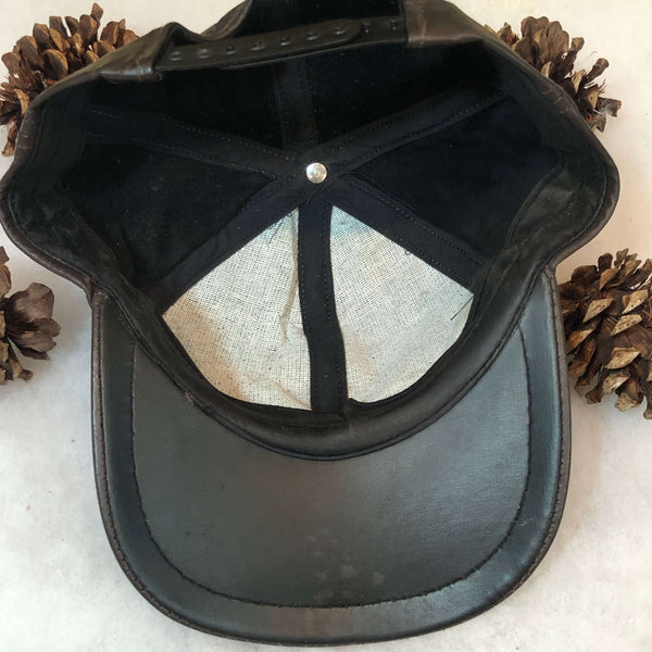 Vintage Dark Brown Leather Snapback Hat