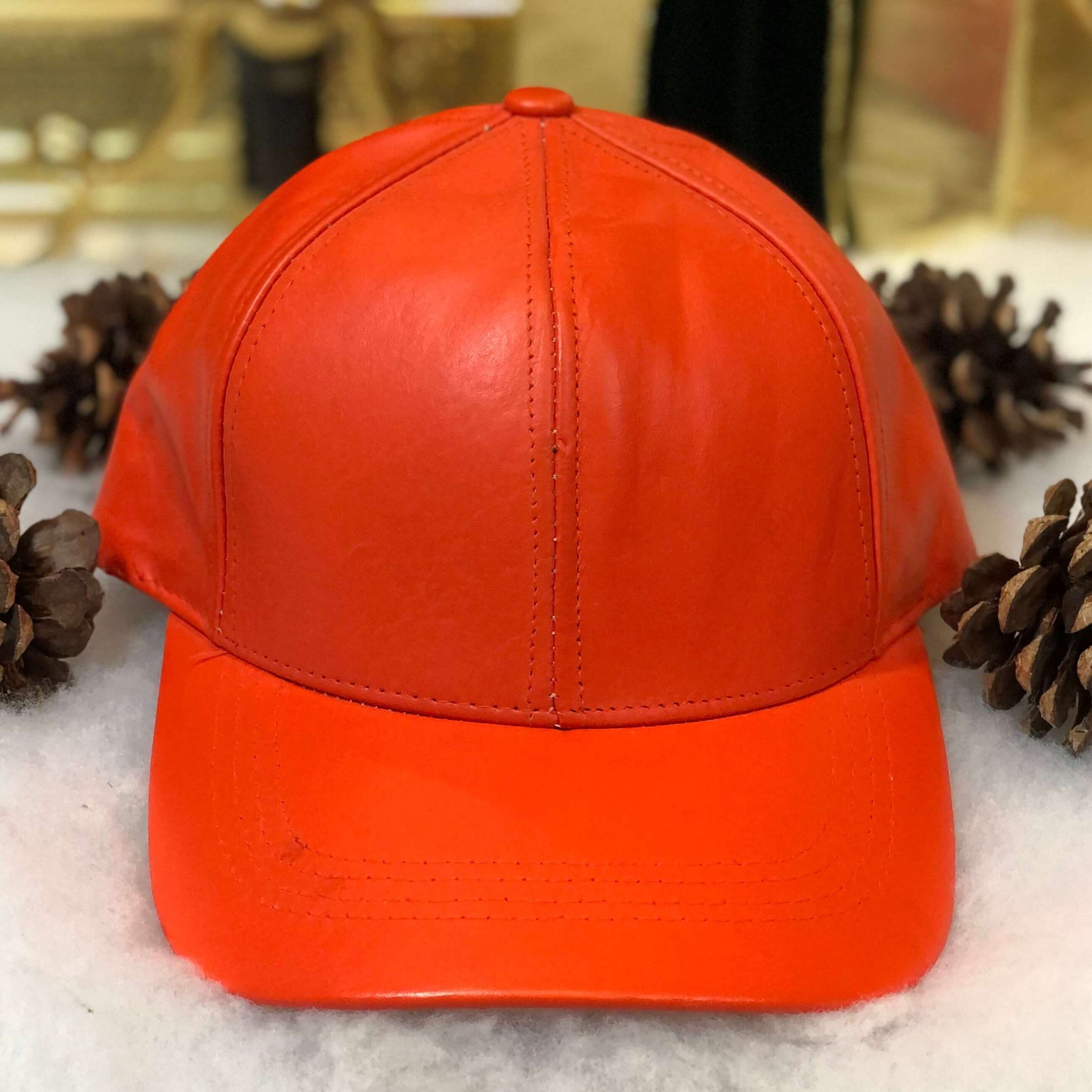 Vintage Orange Leather Strapback Hat