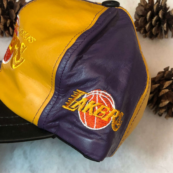 Vintage NBA Los Angeles Lakers Pinwheel Leather Snapback Hat