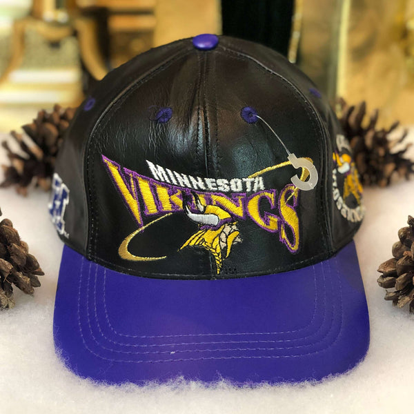 Vintage Deadstock NWOT NFL Minnesota Vikings Leather Strapback Hat