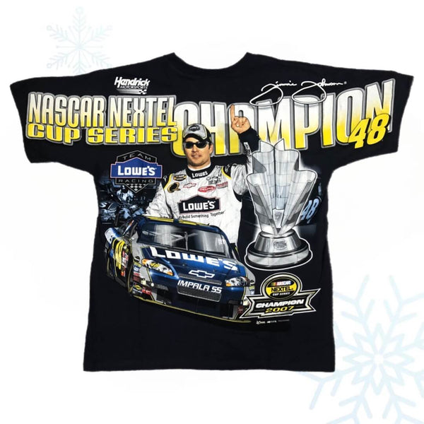 Vintage Deadstock NWOT 2007 NASCAR Jimmie Johnson Winston Cup Series Champion All Over Print T-Shirt (L)