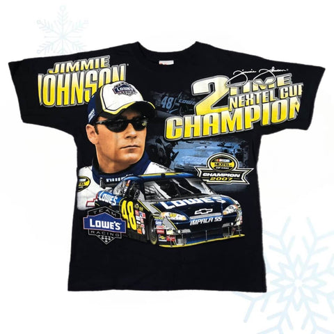 Vintage Deadstock NWOT 2007 NASCAR Jimmie Johnson Winston Cup Series Champion All Over Print T-Shirt (L)