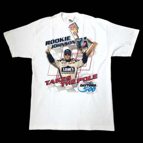 Vintage Deadstock NWT 2002 NASCAR Jimmie Johnson "Rookie Takes The Pole" Lowe's Racing T-Shirt (L)