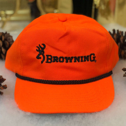 Vintage Browning Firearms Hunting Neon Orange Strapback Hat