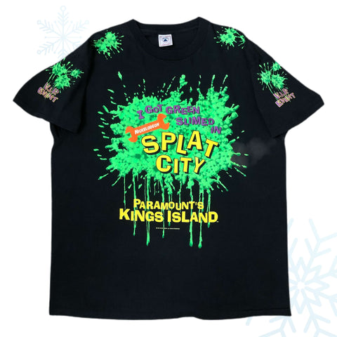 Vintage 1995 Nickelodeon "I Got Green Slimed In Splat City" Paramount King's Island V.I.P. Event T-Shirt (XL)