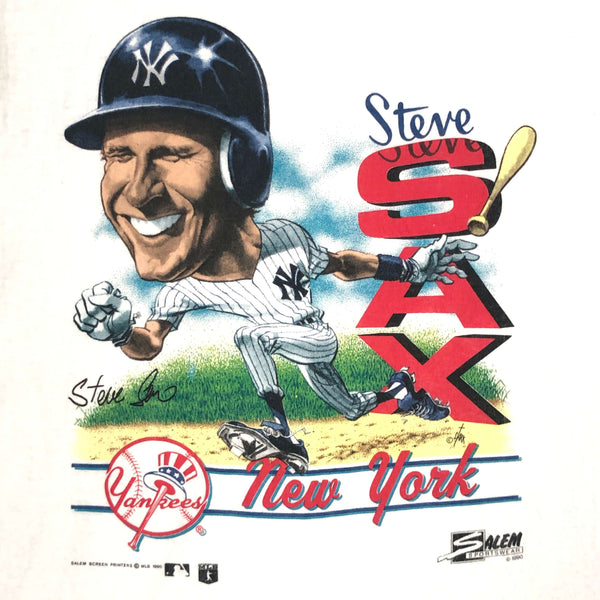 Vintage 1990 MLB New York Yankees Steve Sax Salem Sportswear Caricature T-Shirt (L)