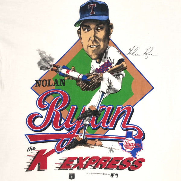 Vintage 1989 MLB Texas Rangers Nolan Ryan "The K Express" Salem Sportswear Caricature T-Shirt (L)