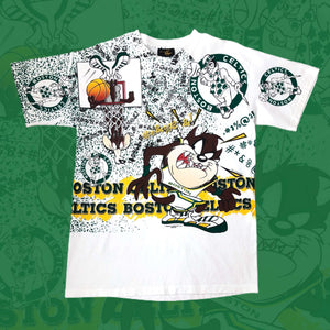 Vintage Deadstock NWOT NBA Boston Celtics Looney Tunes Magic Johnson T's All Over Print T-Shirt (L)