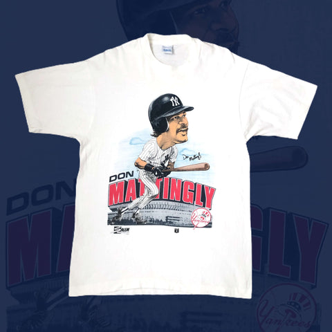 Vintage 1990 MLB New York Yankees Don Mattingly Salem Sportswear Caricature T-Shirt (L)