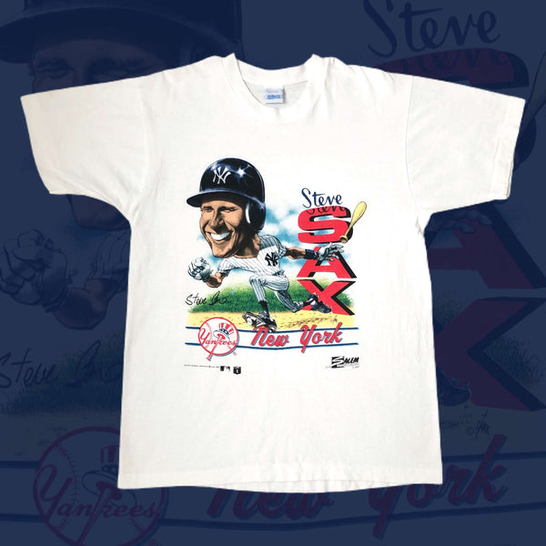 Vintage 1990 MLB New York Yankees Steve Sax Salem Sportswear Caricature T-Shirt (L)