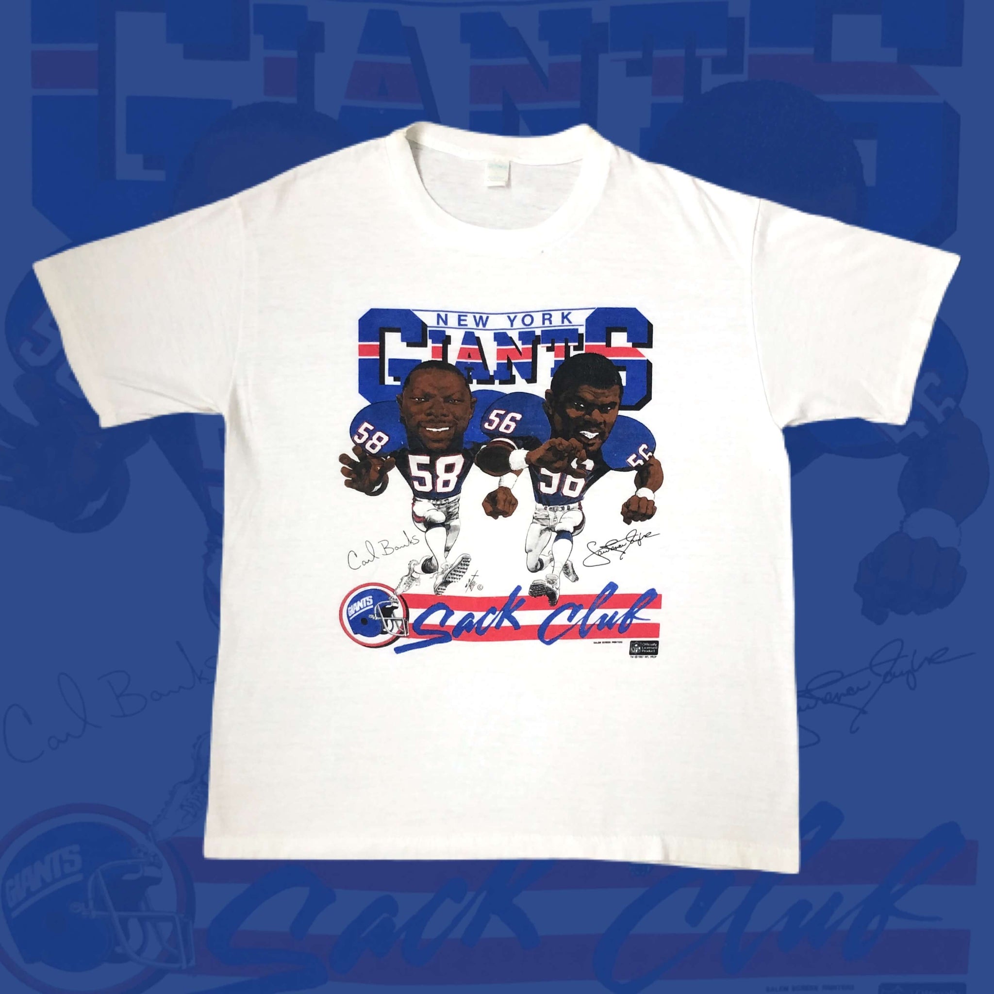 Vintage 1987 NFL New York Giants "Sack Club" Carl Banks Lawrence Taylor Salem Sportswear Caricature T-Shirt (L)