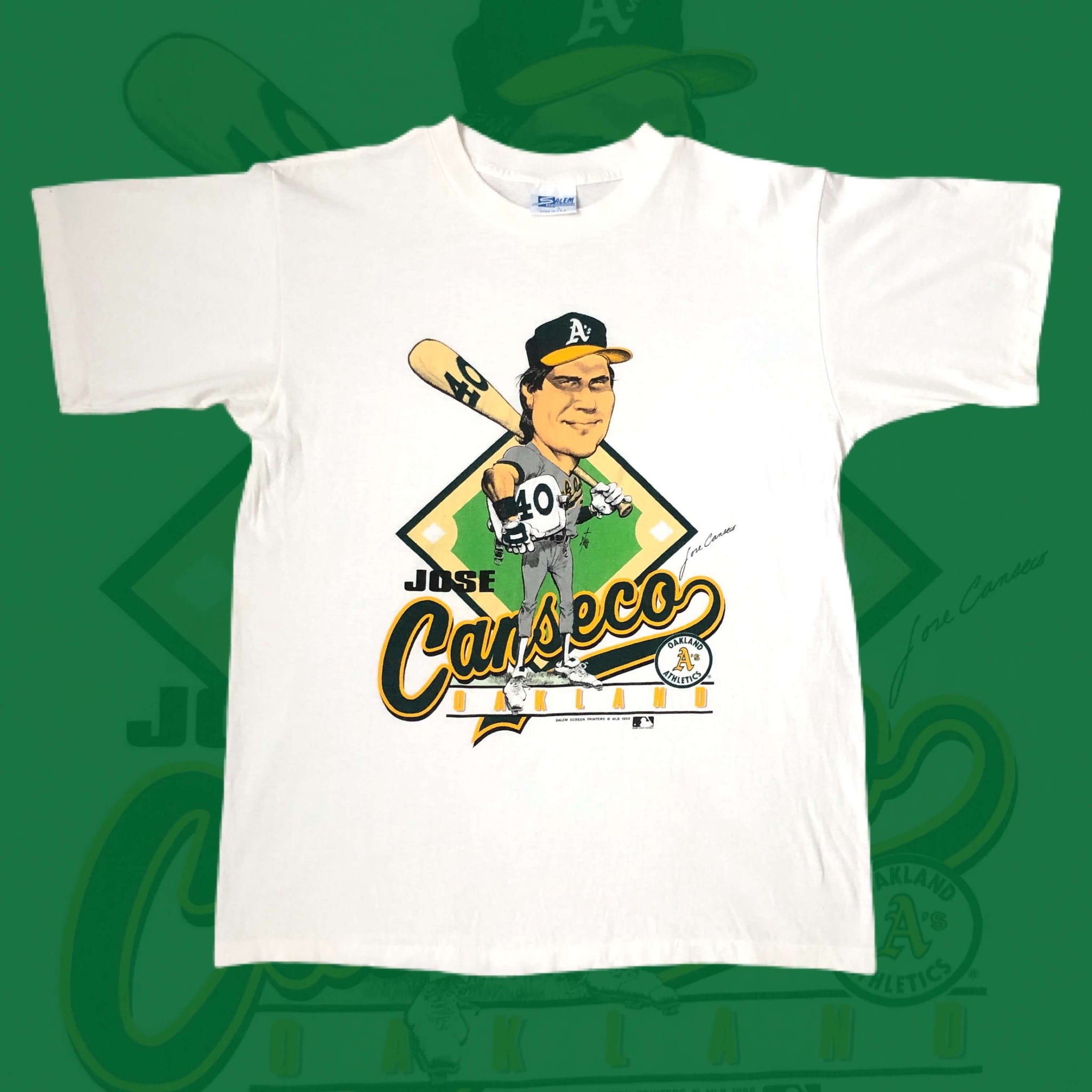Vintage 1988 MLB Oakland Athletics Jose Canseco Salem Sportswear Caricature T-Shirt (L)