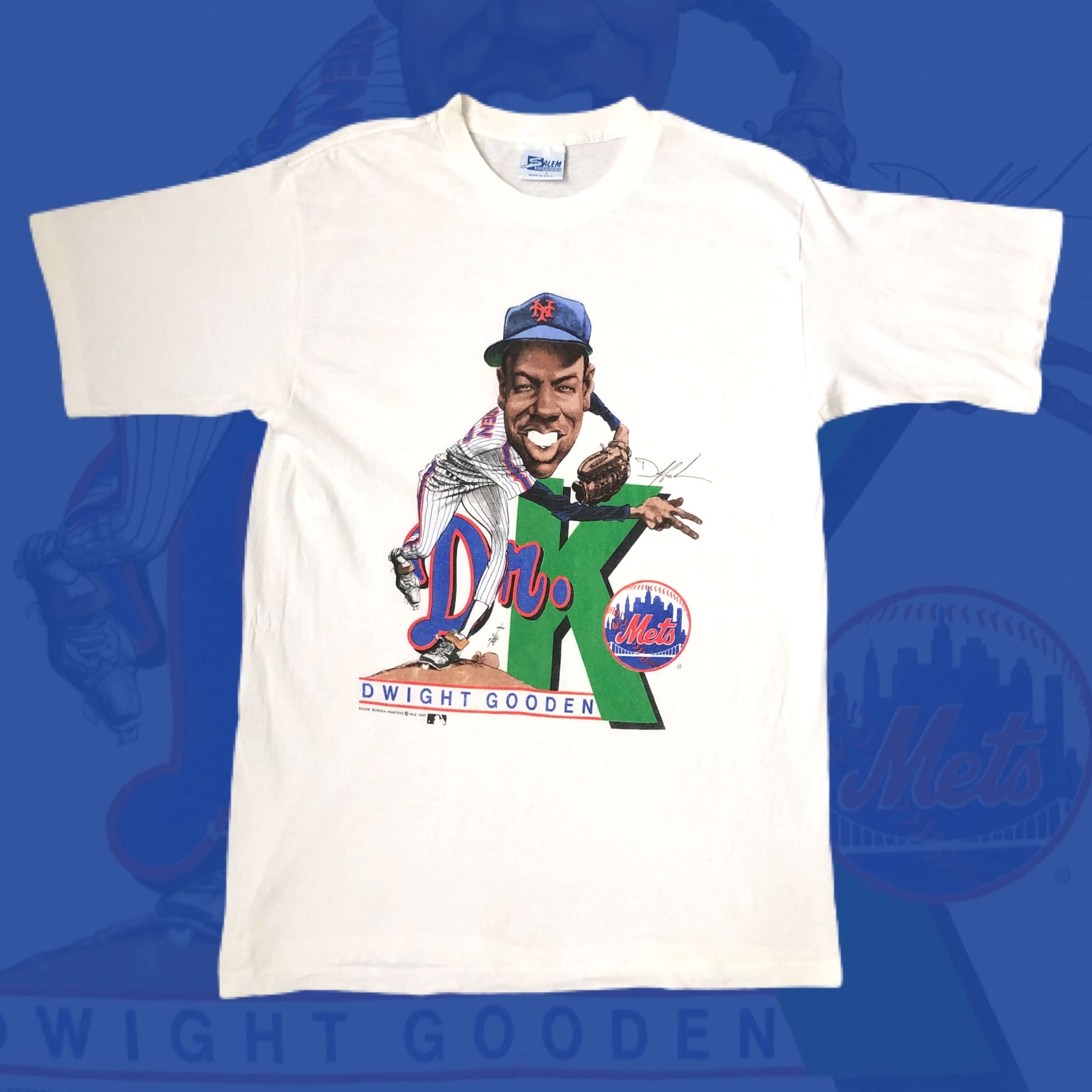 Vintage 1989 MLB New York Mets Dwight Gooden "Dr. K" Salem Sportswear Caricature T-Shirt (L)