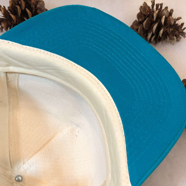 Vintage Deadstock NWOT Blank Cream Off-White Teal Blue Twill Snapback Hat