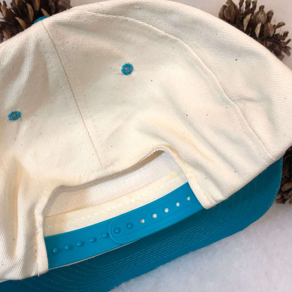 Vintage Deadstock NWOT Blank Cream Off-White Teal Blue Twill Snapback Hat