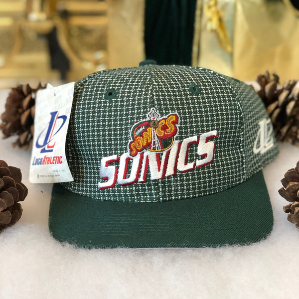 Vintage Deadstock NWT Logo Athletic NBA Seattle Supersonics Checkered Plaid Velcro Hat