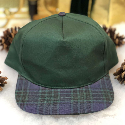 Vintage Deadstock NWOT Blank Green Navy Plaid San Sun Twill Snapback Hat