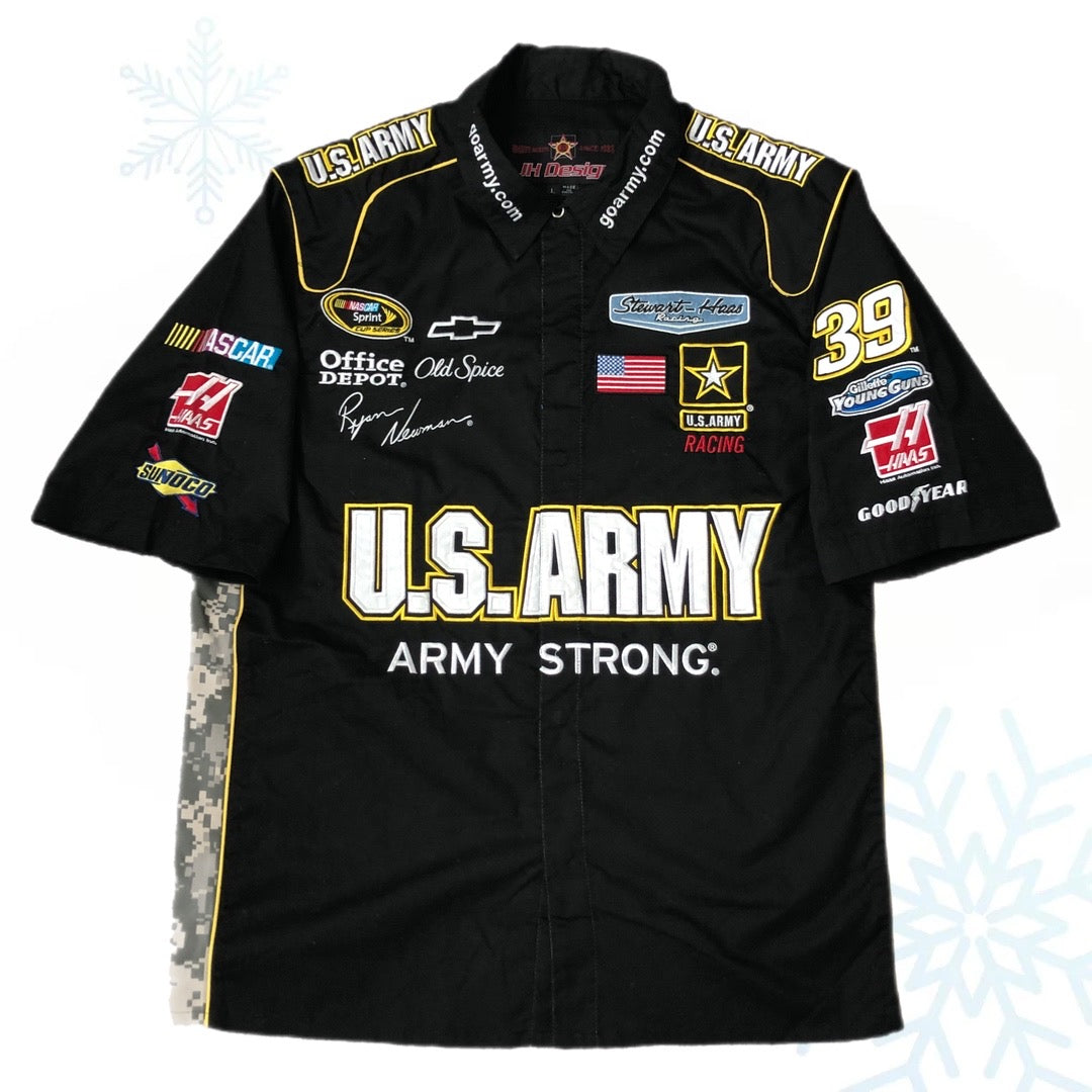 Vintage Deadstock NWOT NASCAR U.S. Army Ryan Newman Jeff Hamilton Pit Crew Button Up Shirt (L)