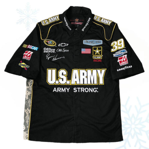 Vintage Deadstock NWOT NASCAR U.S. Army Ryan Newman Jeff Hamilton Pit Crew Button Up Shirt (L)