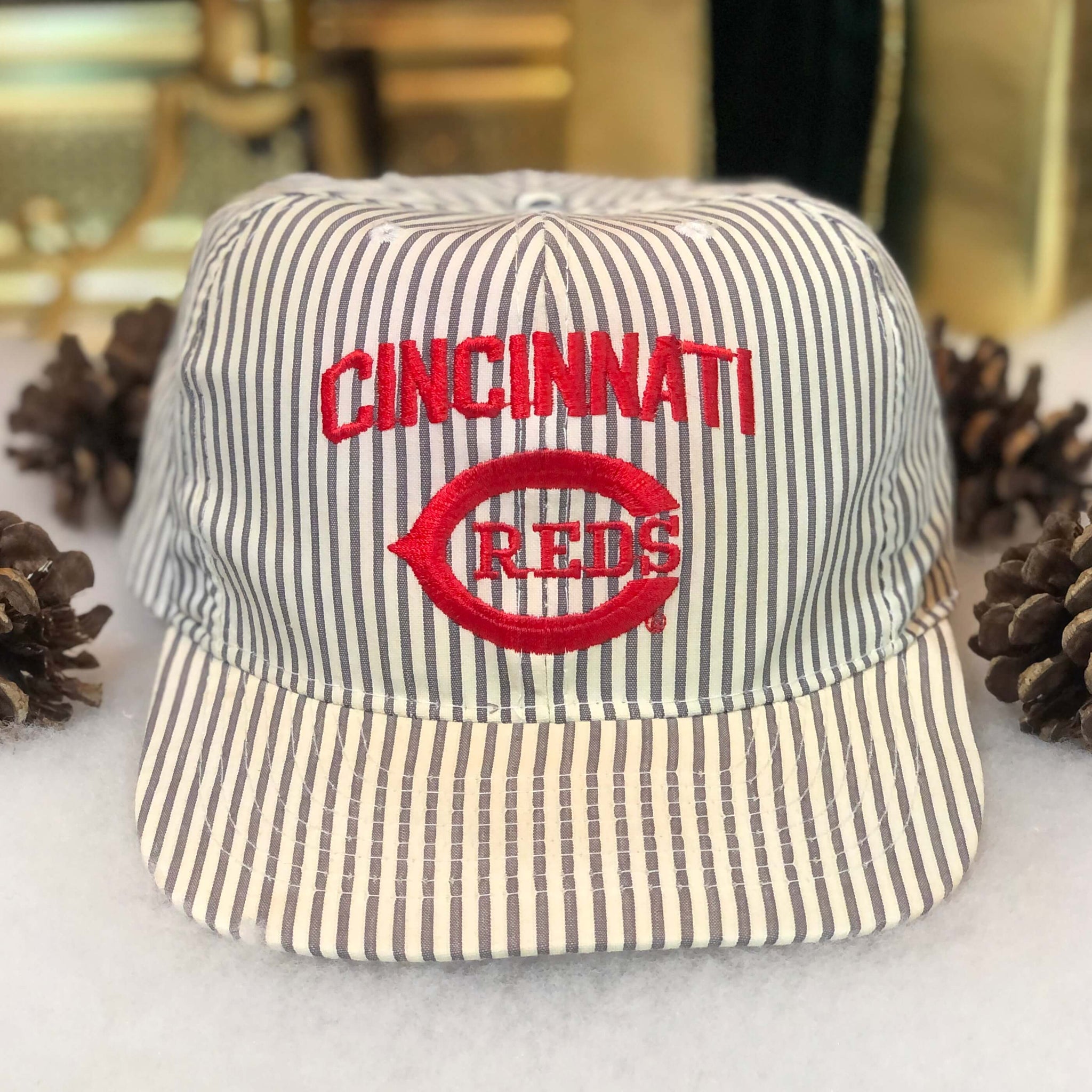 Vintage MLB Cincinnati Reds Seersucker American Needle Twill Snapback Hat