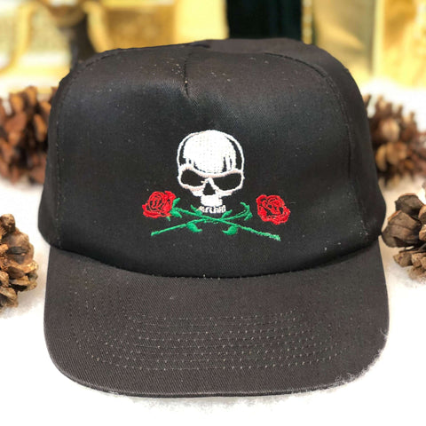 Vintage 1993 Fashion Victim Skull Roses Twill Snapback Hat