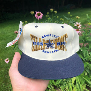 Vintage Deadstock NWT Nutmeg Mills NFL Dallas Cowboys 1995 NFC Champions Snapback Hat