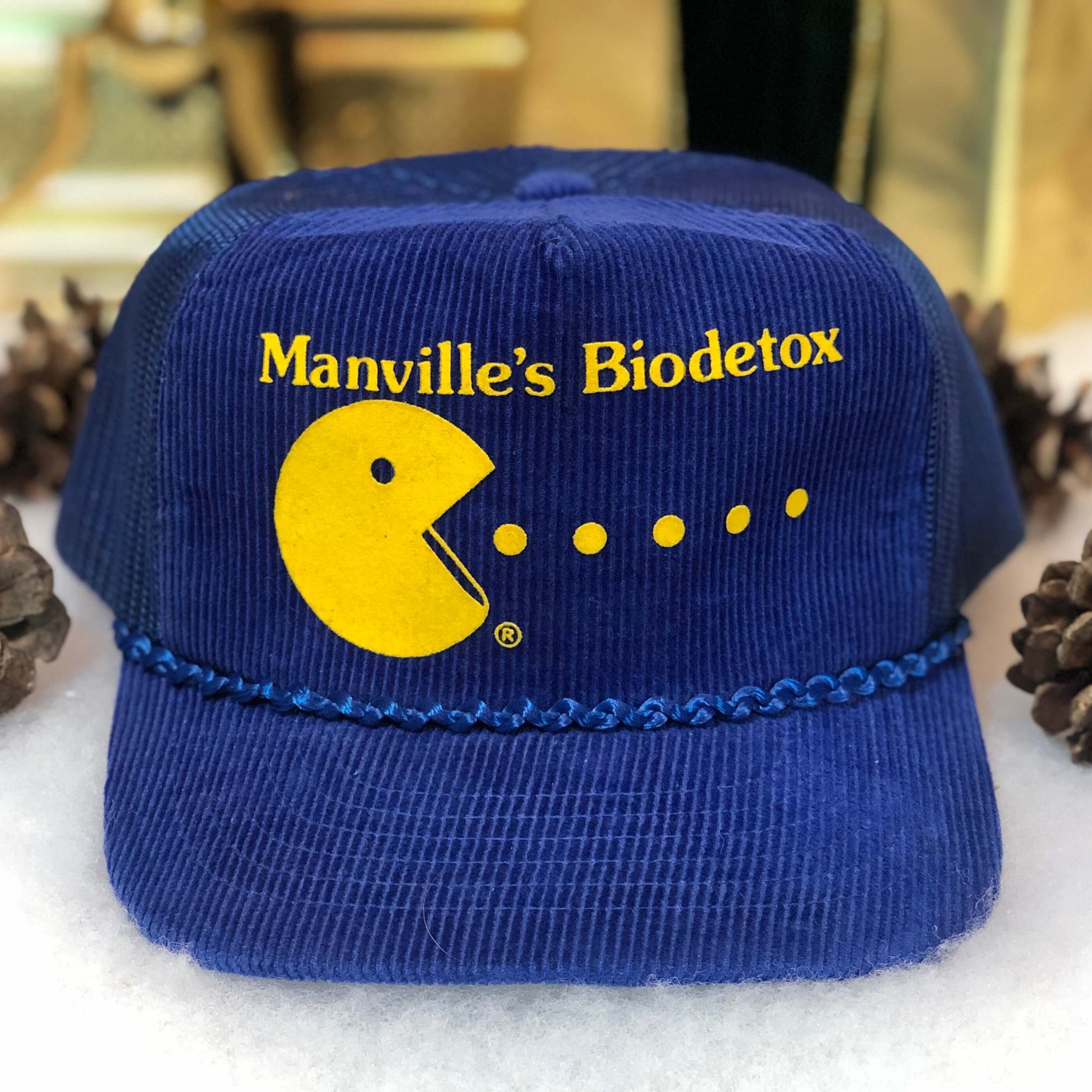 Vintage Deadstock NWOT Manville's Biodetox PacMan Corduroy Trucker Hat