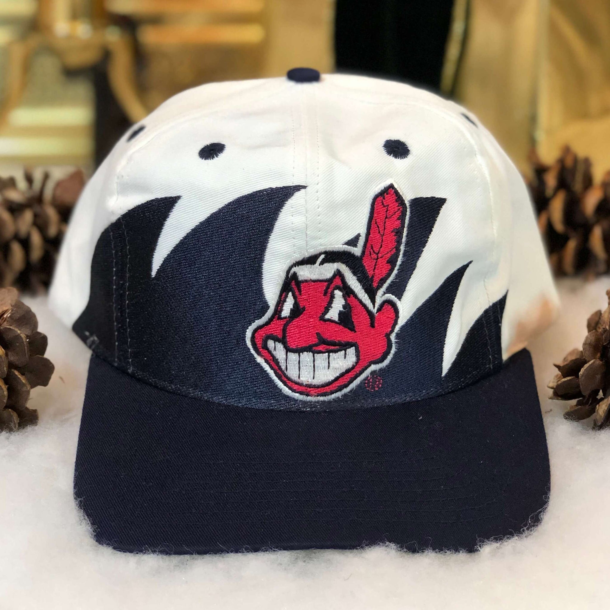 Vintage MLB Cleveland Indians Logo Athletic Sharktooth Snapback Hat