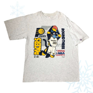 Vintage 1995 NBA Playoffs Indiana Pacers "Round Three" Boomer Mascot T-Shirt (XL)