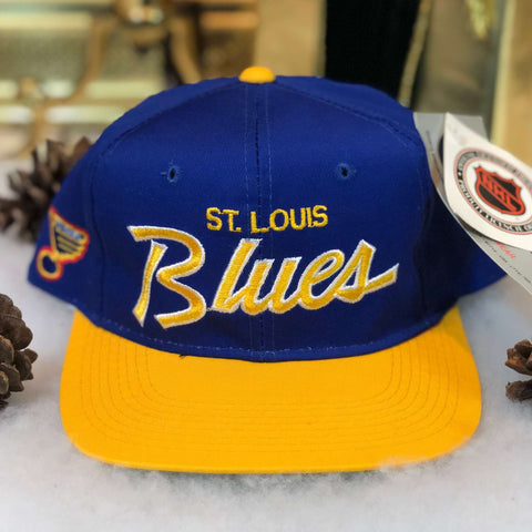 Vintage Deadstock NWT NHL St. Louis Blues Sports Specialties Script Twill Snapback Hat