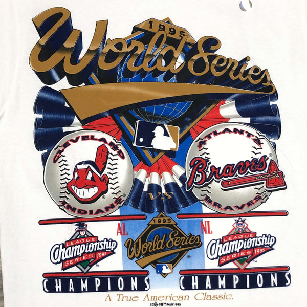Vintage Deadstock NWT 1995 MLB World Series Cleveland Indians Atlanta Braves T-Shirt (L)
