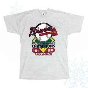 Vintage Deadstock NWOT 1991-92 MLB Atlanta Braves Back to Back NL Champions Logo 7 T-Shirt (L)