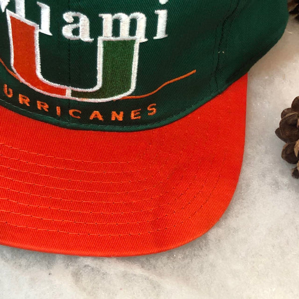 Vintage Deadstock NWT NCAA Miami Hurricanes Twins Enterprise Twill Bar Line Snapback Hat