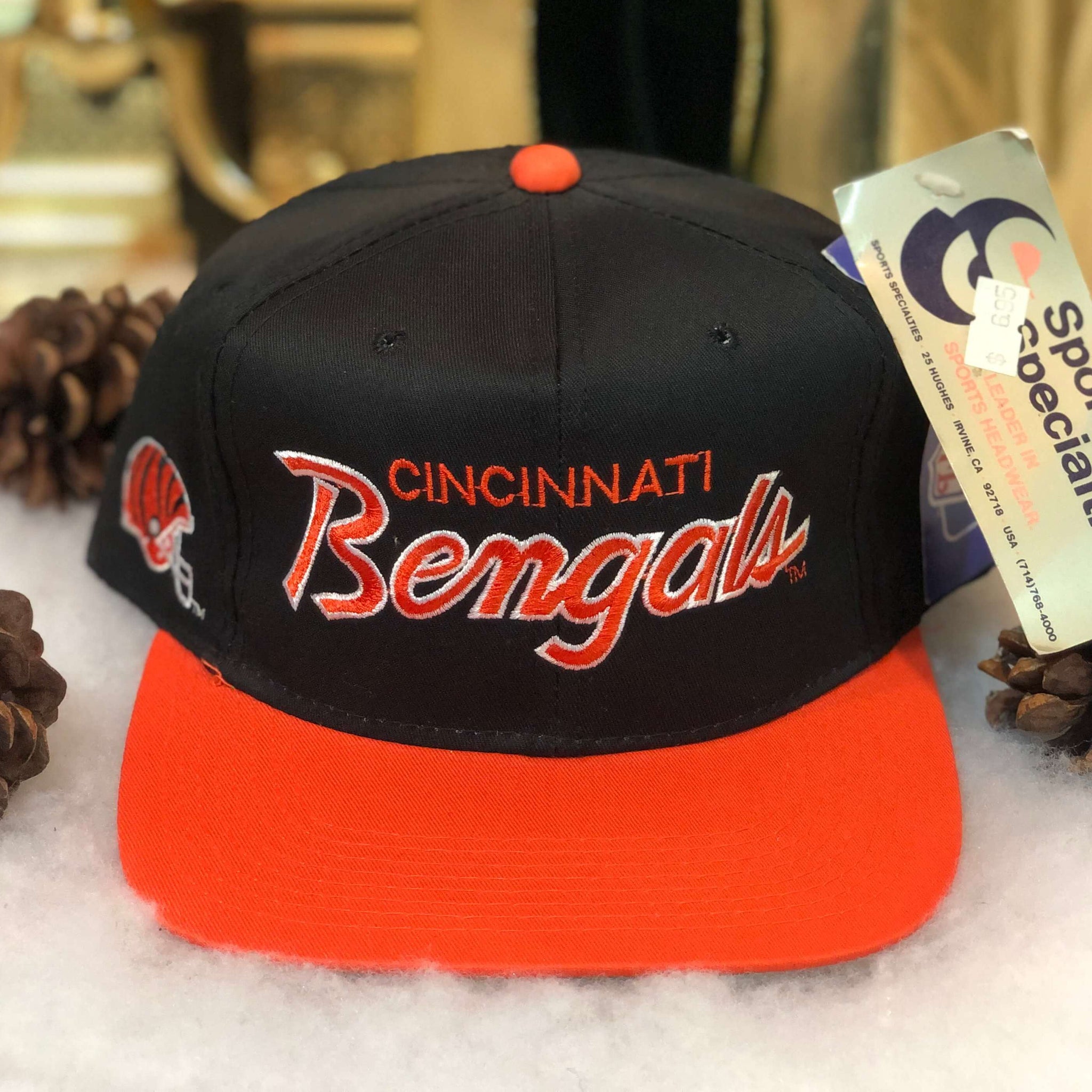 Vintage Deadstock NWT NFL Cincinnati Bengals Sports Specialties Twill Script Snapback Hat