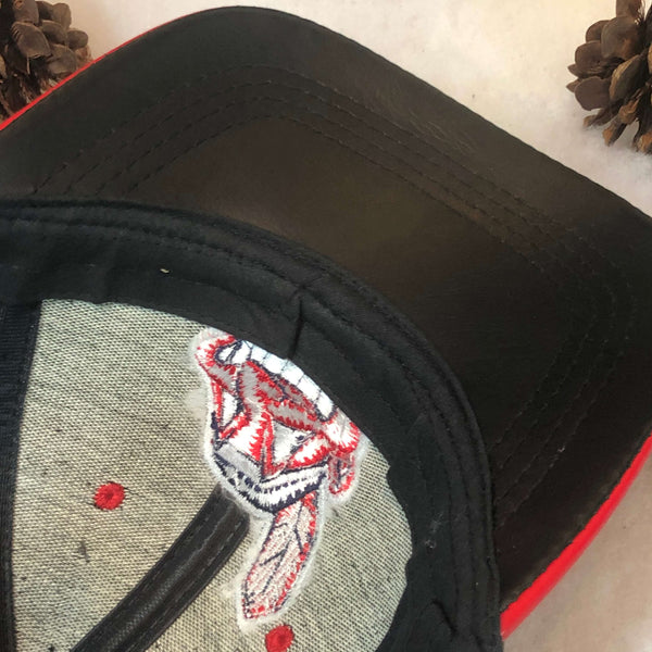 Vintage Deadstock NWOT MLB Cleveland Indians Logo Athletic Leather Strapback Hat