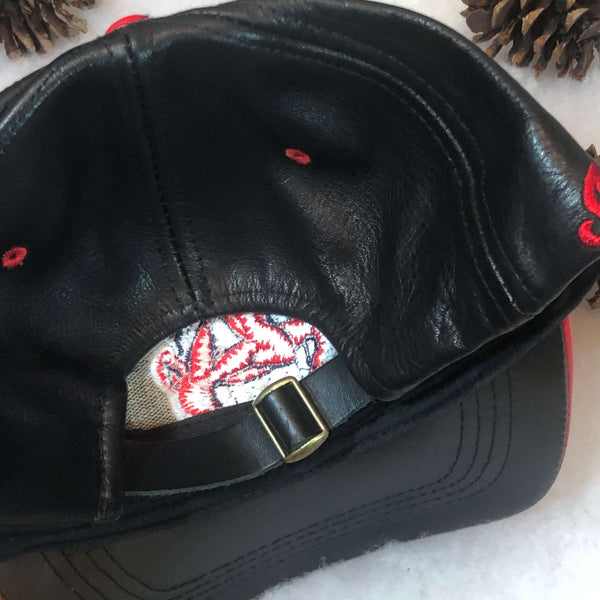 Vintage Deadstock NWOT MLB Cleveland Indians Logo Athletic Leather Strapback Hat