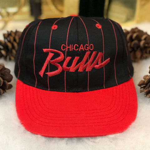 Vintage NBA Chicago Bulls Pinstripe Script Promo Twill Snapback Hat