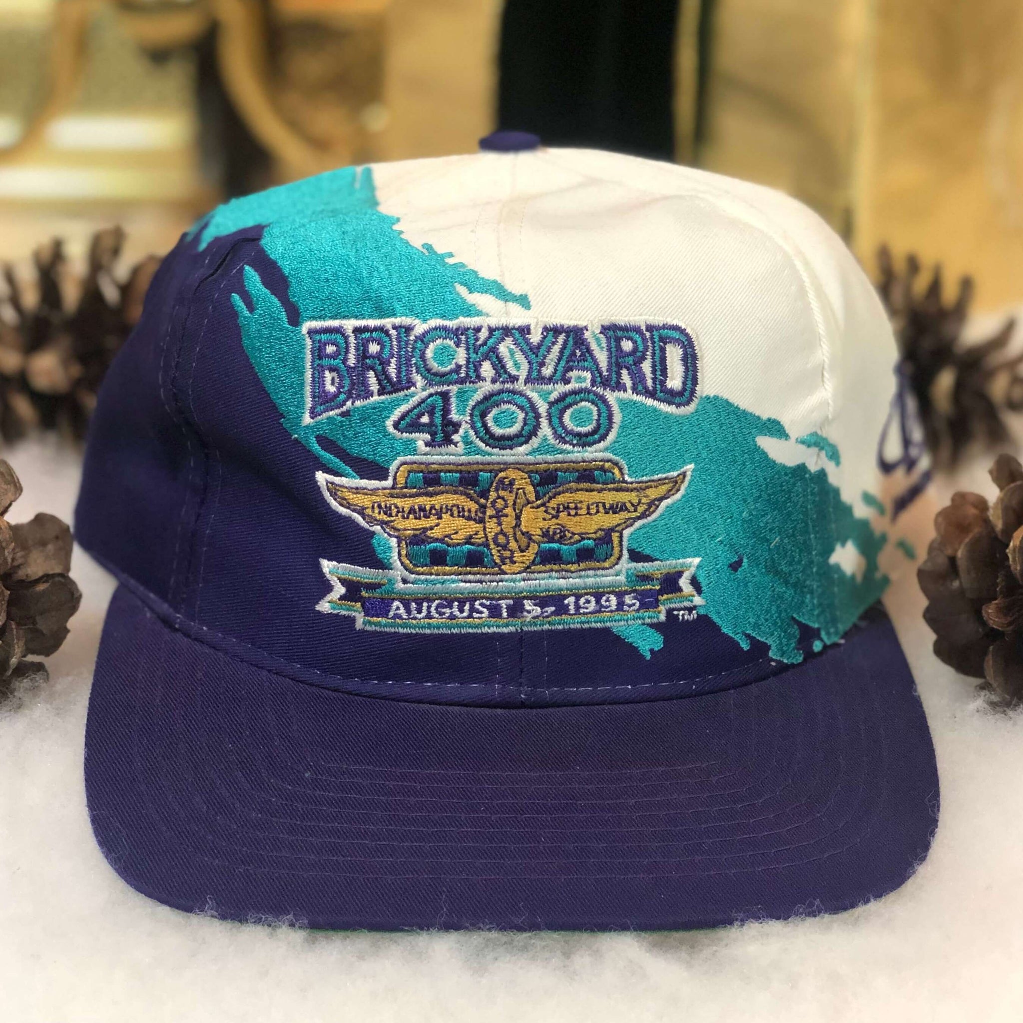 Vintage NASCAR Brickyard 400 Logo Athletic Twill Splash Snapback Hat