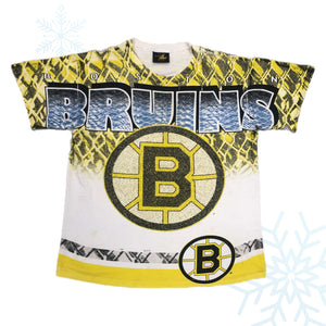 Vintage NHL Boston Bruins Magic Johnson T's All Over Print T-Shirt (L)