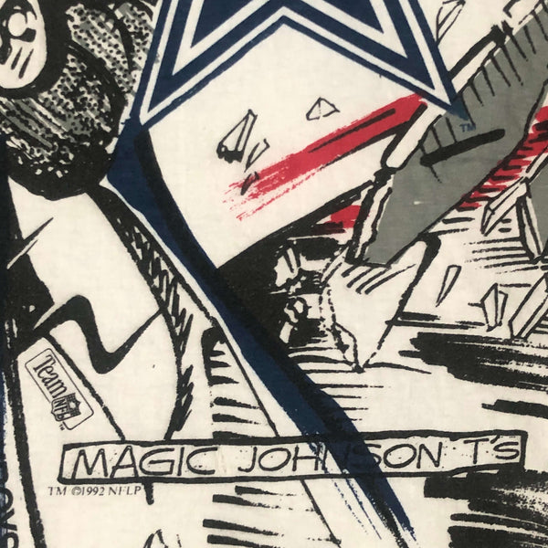 Vintage 1992 NFL Dallas Cowboys Magic Johnson T's All Over Print T-Shirt (L)