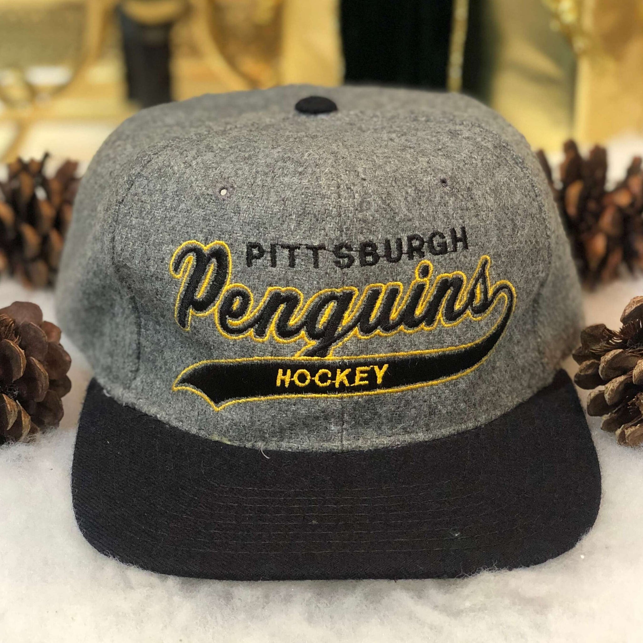Vintage NHL Pittsburgh Penguins Starter Tailsweep Script Melton Wool Snapback Hat